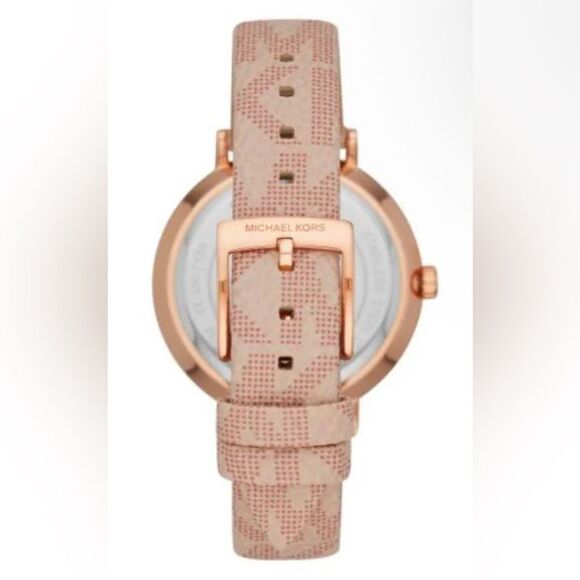 Michael Kors Jayne Three Hand Rose Gold Dial Pink Leather Strap Watch - Picture 3 of 7